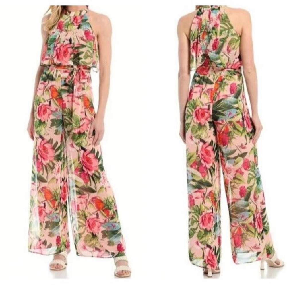 Eliza J Floral Chiffon Halter Jumpsuit